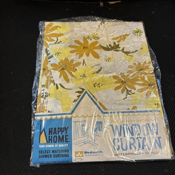 Vtg 1960's Vinyl Window Curtain Sierra Yellow 66 x 45 Inch Happy Home Woolworth - Picture 6 of 9